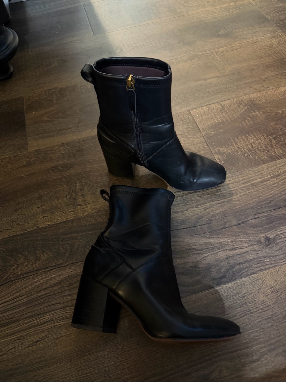 Franco Sarto Black Leather Mid-Calf Block Heel Booties